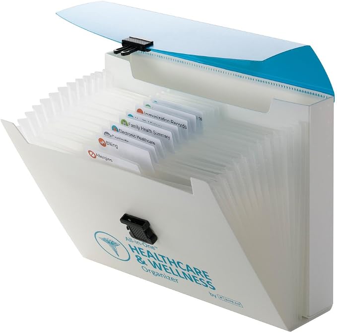 Smead All-in-One Healthcare & Wellness Organizer, 13 Pockets, Letter Size, Latch Closure, Poly White/Teal (92012) (Pack of 4)