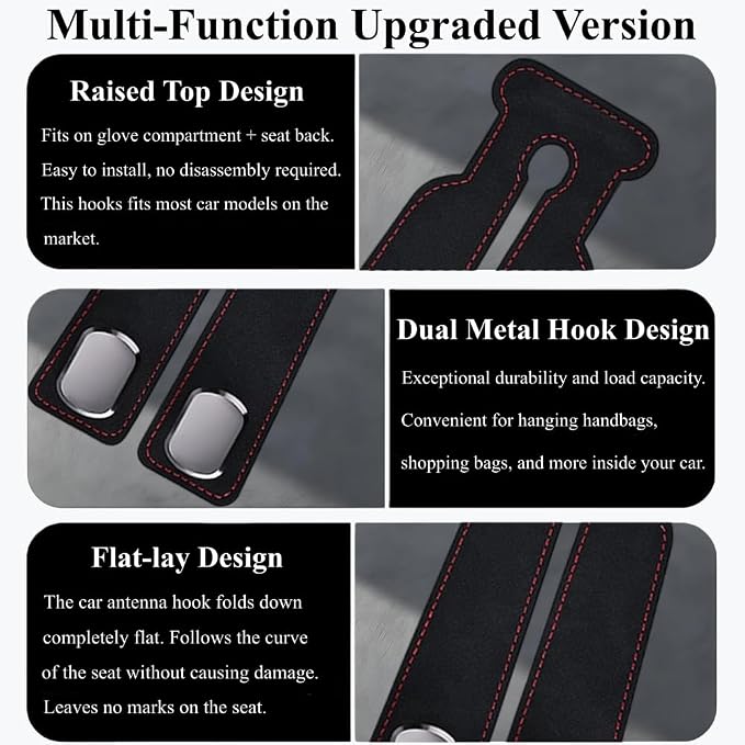 2-Pack Car Hanging Hooks for Car Seat Back & Glove Box, Black | Dual-Use Purses & Bags Hanger for Car With Metal Hooks - Keep Floor & Seats Clutter-Free, Car Interior Organizer Accessories