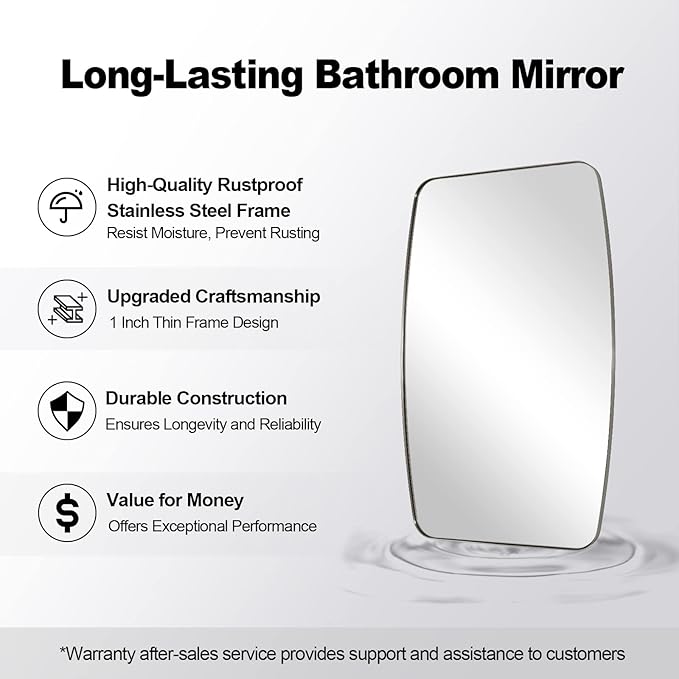 ANDY STAR Brushed Nickel Bathroom Mirror, 24x48 Oblong Mirror with Stainless Steel Metal Frame, Silver Oval Vanity Mirror for Over Sink, Modern Anti Rust Wall Mounted