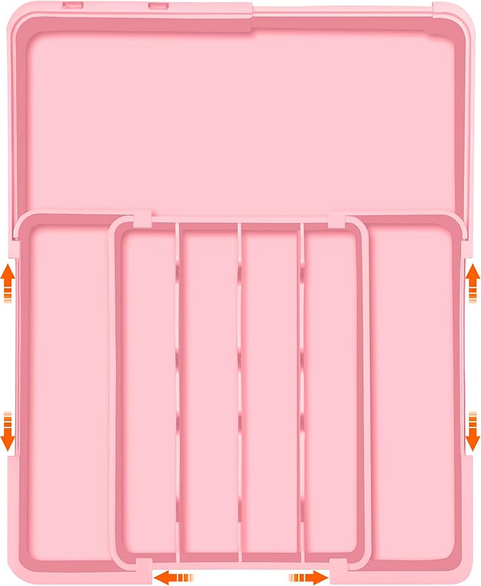 Spaclear Silverware Organizer - Expandable Silverware Drawer Organizer, Adjustable Drawer Organizer, Silverware Tray for Drawer 15.2"x 19" Utensil Drawer Organizer, Kitchen Organizers Storage, Pink