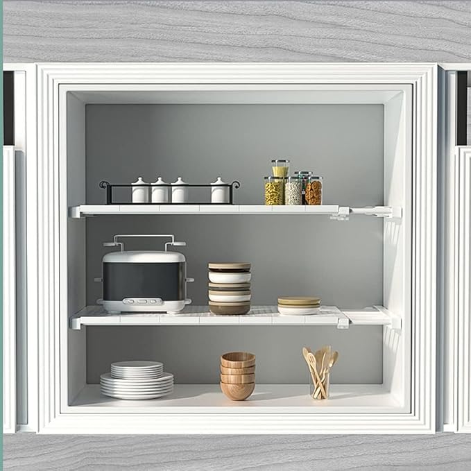 Expandable Closet Shelf Dividers Adjustable Cabinet Storage Rack Hanger Wardrobe Organizer Tension Rod Separators for Bedroom Bathroom Kitchen Bookshelf (Width 9.45 in, Length 15-21.7 in)