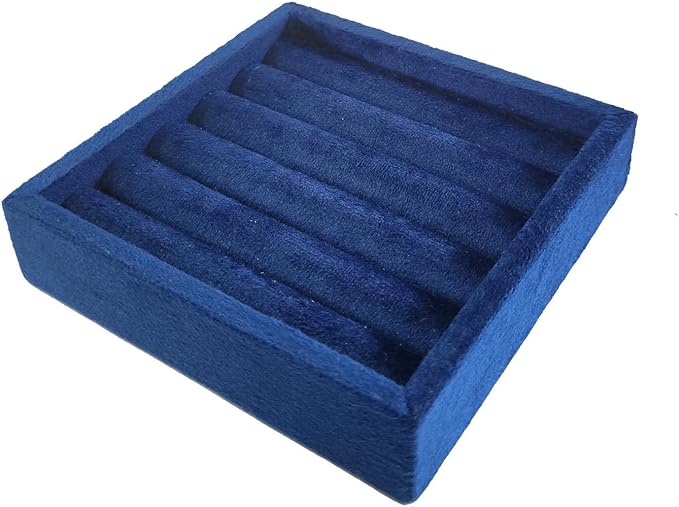 SCIKHETF Velvet Ring Earrings Studs organizer Tray Small Ring Insert Display Tray 5 Slots Stackable (Dark Blue)