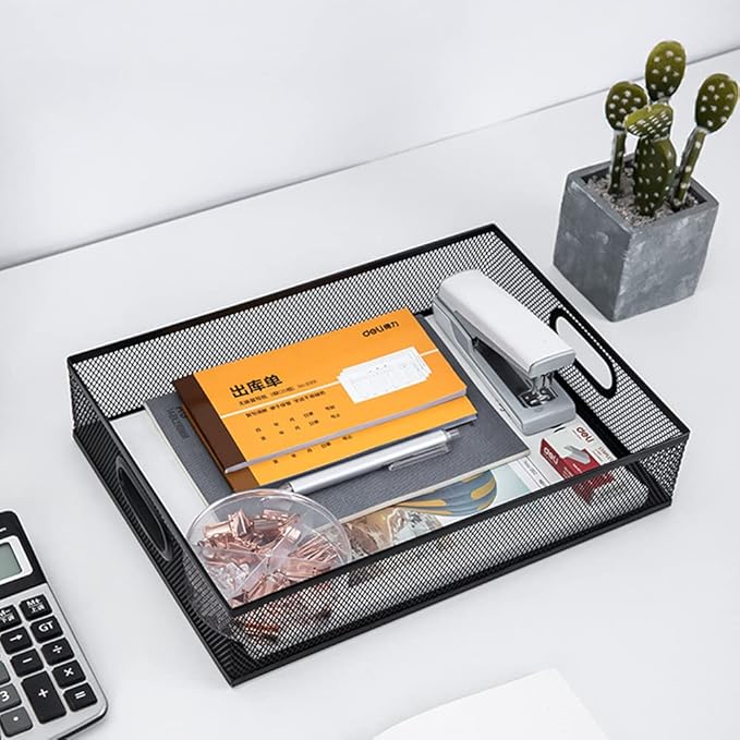 Desk Drawer Organizer, A4 Large Metal Mesh Desk Rrganizer Tray, Versatile Storage Box Set for Office Home Supplies,13 x 9 inches