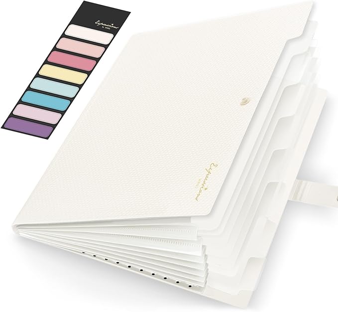 Sooez Accordion File Organizer, Letter Size Expanding File Folder with Labels, 8 Pocket Folders for Document, Portable Paper Bill Receipt Organizer for Home School Office Supplies, A4 Size, Off White
