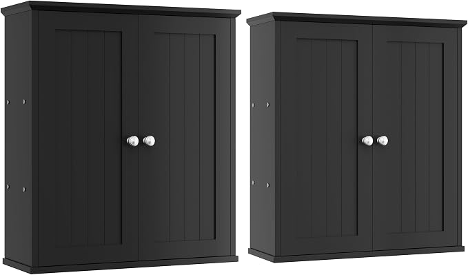 Shintenchi Bathroom Wall Medicine Cabinet with 2 Door, Bathroom Storage Organizer Over The Toilet,Space Saving Storage with 3-Tier Shelves,Black