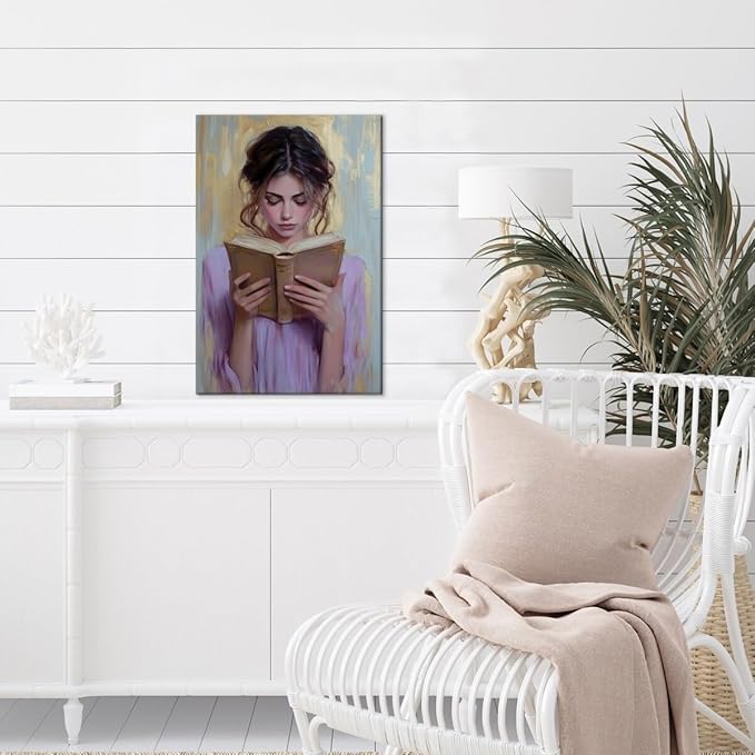 Girl Reading Book Lover Art Aesthetic Poster Canvas Wall Art Decoration Living Room Home Decor Bedroom Decoration Poster Framed12x18inch