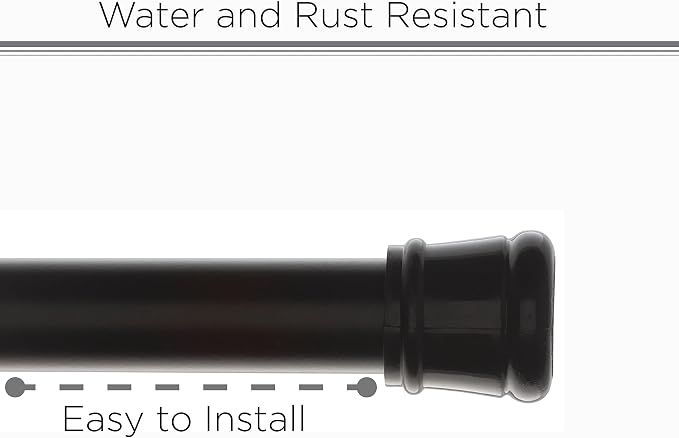 Tension Curtain Rod | Spring Loaded | Adjustable Expandable 42”-76” | Bathroom Shower Rod | Closet Pole | Room Divider | No Rust | No Drilling | Matte Black