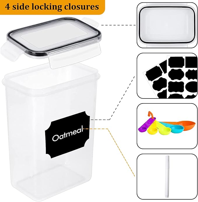 stusgo 8 Pack Airtight Food Storage Containers with Lids, BPA Free Clear Pantry Storage Container for Kitchen Food Pantry Organizers and Storage, Plastic Pantry Organiser for Cereal,Flour and Sugar