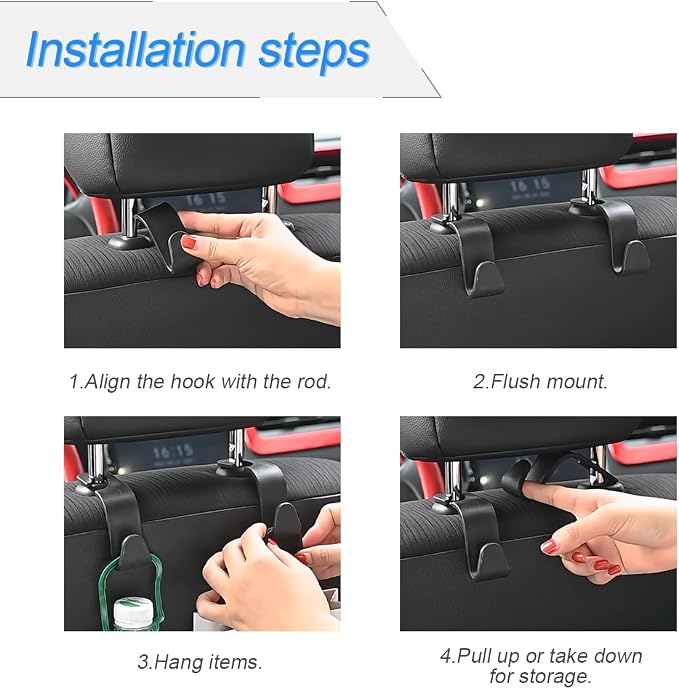 Osilly Car Seat Headrest Hook, 4 Pack Auto Seat Hanger Storage Organizer for Purse Handbag Coats Grocery Bags, Car Interior Accessories, Universal Vehicle Backseat Plastic Hanging Hook (Red)