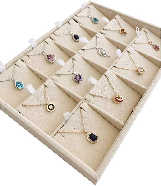 Premium Grade Beige Velvet Jewelry Organization Tray for Pendants Necklaces Store Show Tray Drawer Divider Closet Inserts