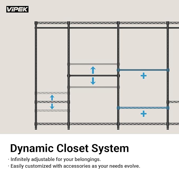 VIPEK V5C Heavy Duty Covered Clothes Rack Portable Closet Rack, Black Metal Clothing Rack with Black Upgarded Polyester Cover, Adjustable Custom Freestanding Closet Wardrobe, Max Load 800LBS
