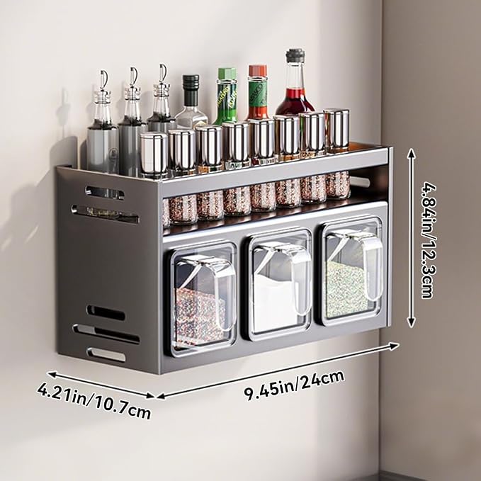 Kitchen Spice Rack Wall Mount Hanging Seasoning Box Over Stove Hanging Shelf Seasoning Jar Organizer for Sugar Salt Pepper (3 Box)