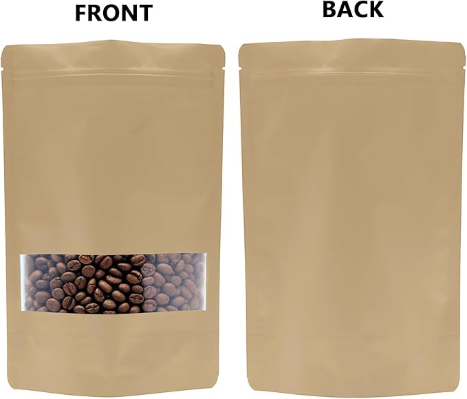 100PCS Foil Pouch Mylar Bags with Clear Window,ULIFESTAR Stand Up Sealable Bags with Tear Notches,Resealable for Food,Party Favors,Gift Packaging and Small Business(16 * 24cm/6.3 * 9.45",Gold)