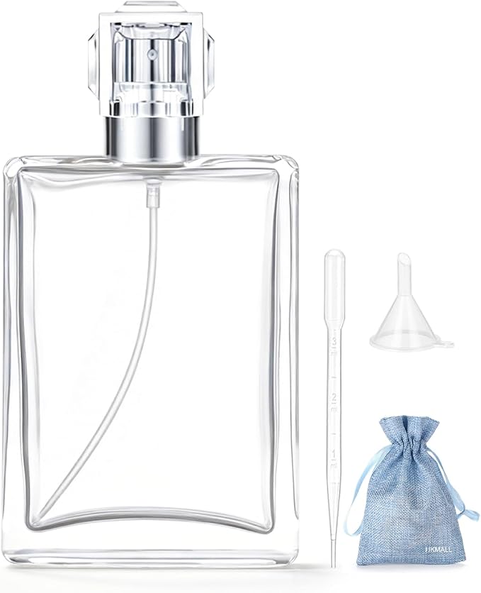 100ml/3.4oz Perfume Spray Bottles | Refillable Glass Perfume Atomizer, Empty Square Clear Glass Cologne Bottles with Fine Mist Spray