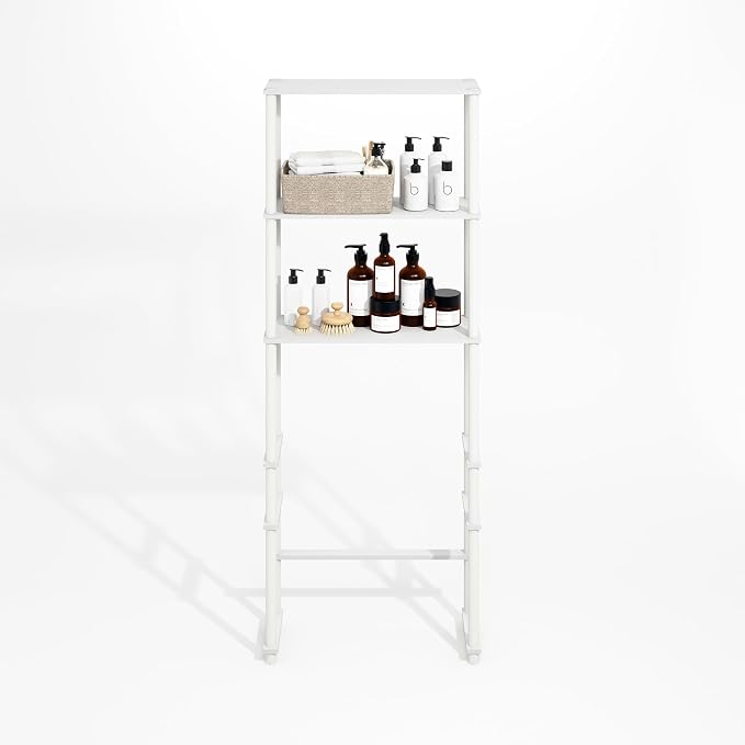 Furinno Turn-N-Tube Over The Toilet Storage, 3-Shelf Over The Toilet Organizer, Freestanding Space Saver Bathroom Shelf, for Bathroom Organizers and Storage, Plain White