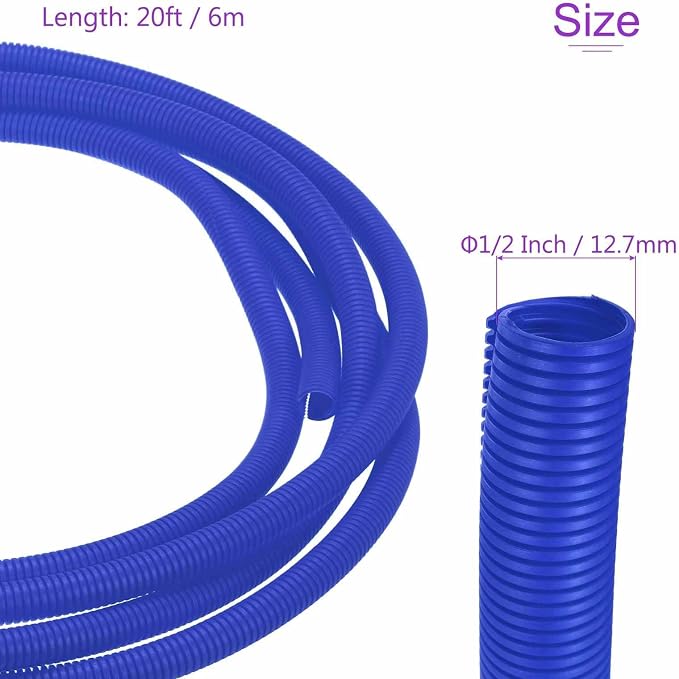 DMiotech 20ft Wire Loom Split Tubing 1/2 Inch(12.7mm) ID, Cord Protectors from Pet Flexible Conduit Cable Management for Office Home Garden, Blue