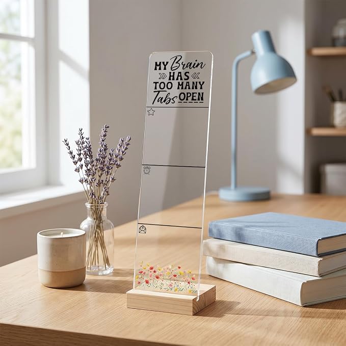 Monitor Memo Board, Acrylic Post It Note Holder | Sticky Note Holder With Wooden Base, Includes 200 Notes, Desk Organizer Funny Overthinking Quote