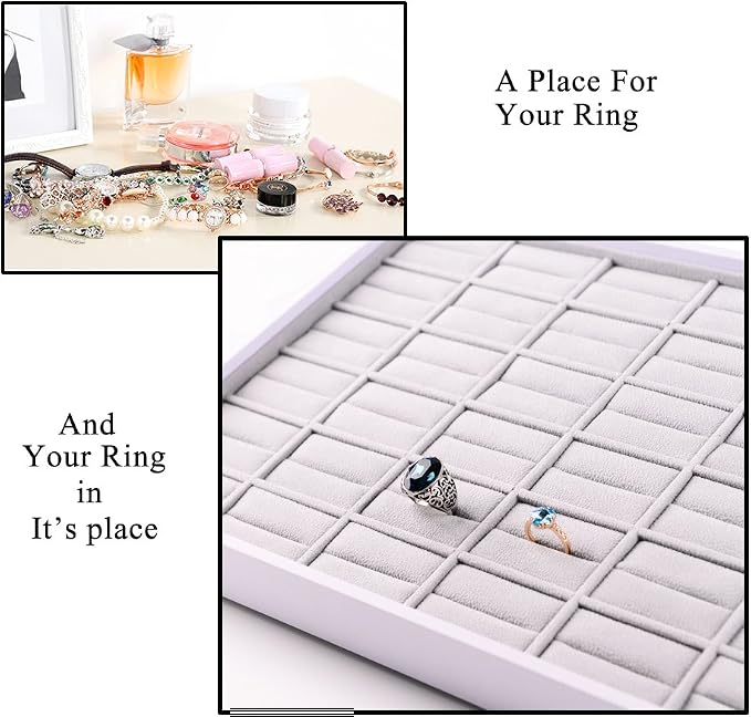 Oirlv Leather Ring Display Tray White | Holds Rings Securely, Elegant Presentation for Large Collections