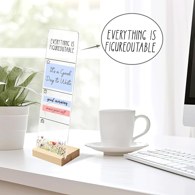 Monitor Memo Board with Wooden Base Everything is Figureoutable | Inspirational Quote Message Board Portable Sticky Note Holder with 200 Sheets Sticky Office Desk Decor and Gift