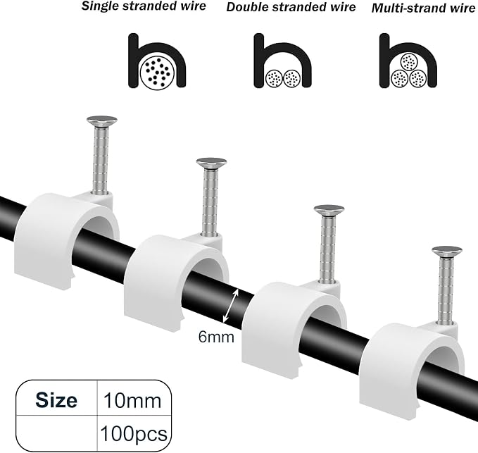 300 Pcs Nail in Cable Clips - 10mm, Coax, Speaker, Ethernet, Wall Wire Clips for Cords & Cables