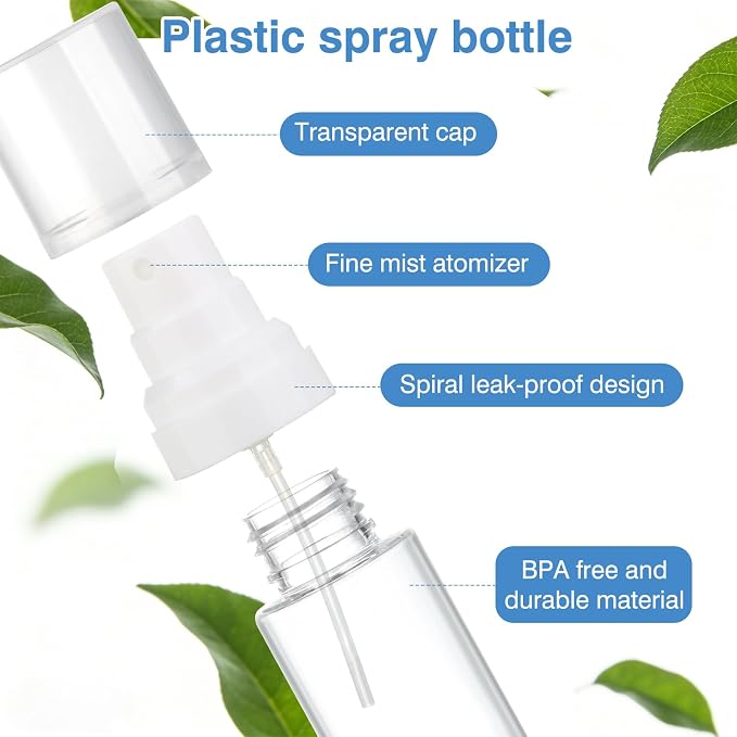 Travel Spray Bottle 2 Pack 1.35oz / 40ml Small Fine Mist Spray Bottles | Empty Mini Spray Bottles Refillable Plastic Travel Bottle - Leak Proof - for Face Toner, Hair Mist, Plants, Cleaning