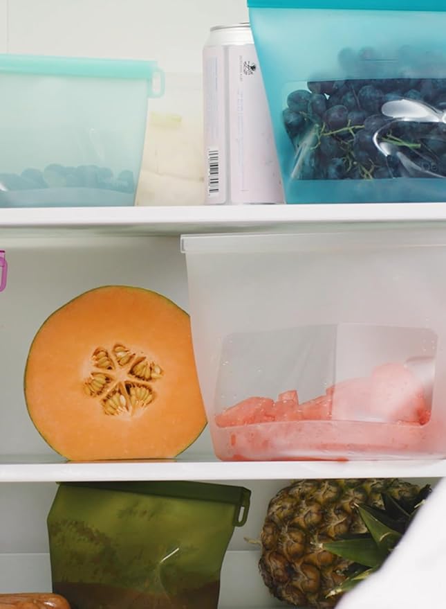 Reusable Silicone Food Storage Bags (Set of 4), Dishwasher Oven Microwave Freezer Safe, Eco-Friendly 100% Platinum, Leakproof Sous Vide Bags, 1 Snack, 2 Sandwich and 1 Half-Gallon, Mixed