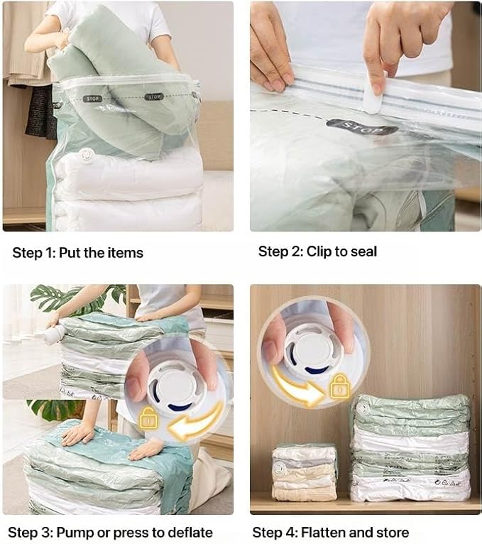 Vacuum Storage Bags for Clothing - NeatNest 6 Pack Medium Cube/Box-Shaped Space Saver Bags for Clothes, Pillows, Bedding, Dual Compression (Vacuum or Hand Press), Durable PE+PA Material