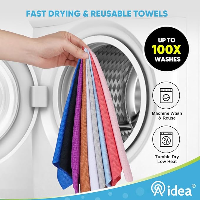 AIDEA Microfiber Cleaning Cloth Roll, White 50PK, Tear Away Reusable Paper Towels, Commercial Shop Rags, Microfiber Towels for Cars, Lint Free Rags for House, Kitchen, Automotive, 11.5"×11.5"