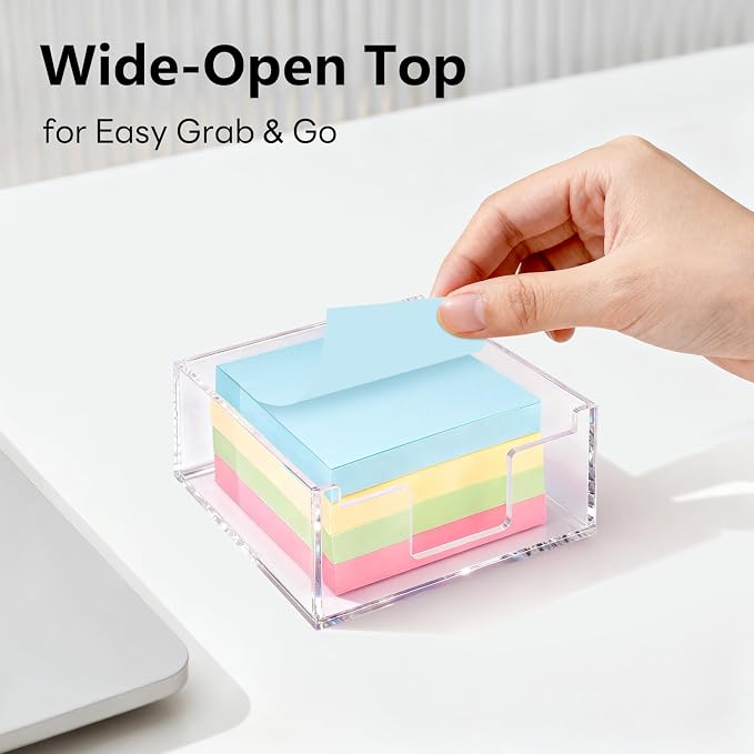 Acrylic Sticky Note Holder 4x4in Tray for Desk, Crystal Clear | Crystal Clear acrylic tray, fits 3x3 sticky notes, compact organizer for office school and home