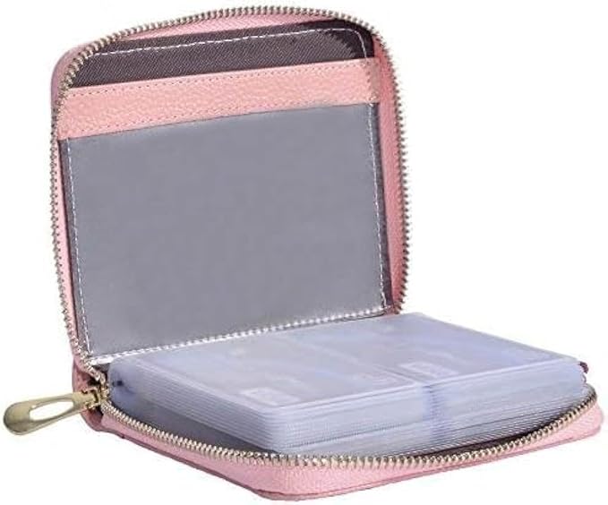 Easyoulife Womens Credit Card Holder Wallet Zip Leather Card Case RFID Blocking (Pink)
