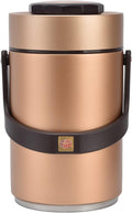 Qiilu Food Flask 2L Termos Para Comida Caliente 24 Horas 304 Stainless Steel 2.3L Vacuum Lunch Box 3 Layers Prevent Leakage Insulated Container For Work Travel (Gold)