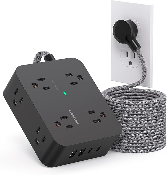 HANYCONY Extension Cord 20 Ft, Power Strip Surge Protector with 8 Outlets 4 USB Ports(2 USB C), Long Cord, Flat Plug, Wall Mount, Desk USB Charging Station for Home Office Essentials