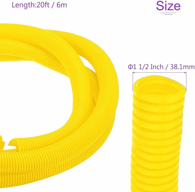 DMiotech 20ft Wire Loom Split Tubing 1 1/2 Inch(38.1mm) ID, Cord Protectors from Pet Flexible Conduit Cable Management for Office Home Garden, Yellow