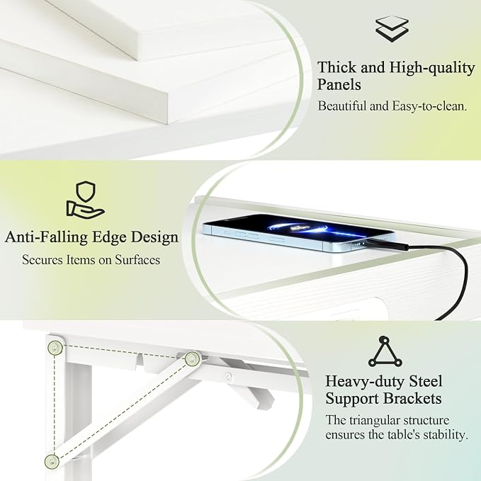TEAMIX Floating Nightstand with Charging Station, Wall Mounted Folding Bedside Shelf Combo Wood Nightstand with Led Light USB Type C Ports, Bed Side Storage Tray Caddy for Bedroom, Living Room, Dorm