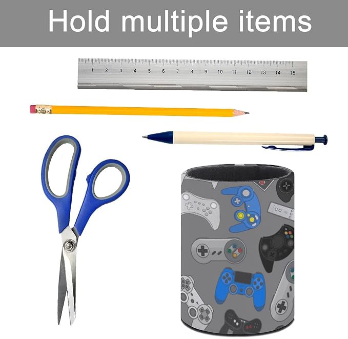 Funny Video Game Pen Holder Pencil Cup for Desk Organizer | Cute Makeup Brush Holder PU Multifunctional Office Suppliesfor Decor Home Classroom School