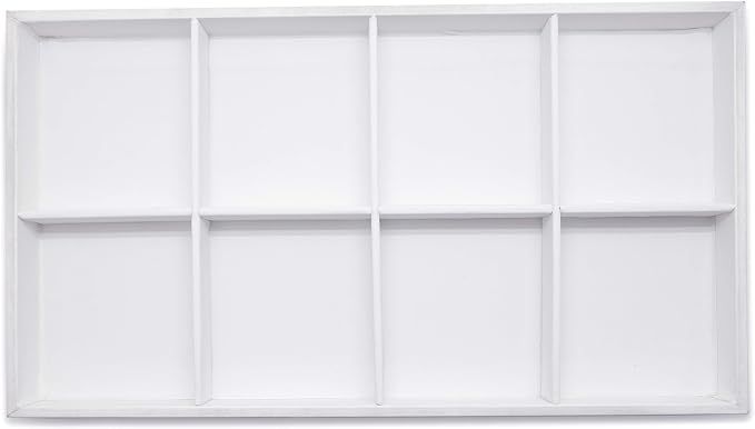 The Display Guys - Stackable Jewelry Tray and Organizer - for Drawers, Dressers, Store Display (8 Compartments, White Leatherette)