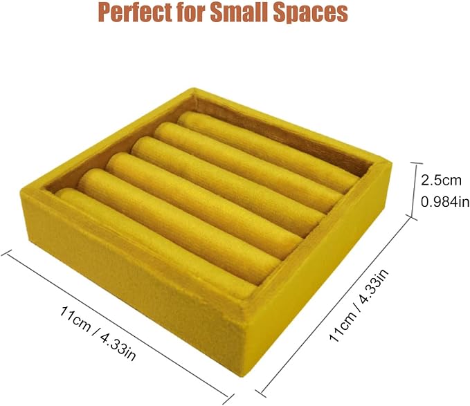 SCIKHETF Velvet Ring Earrings Studs organizer Tray Small Ring Insert Display Tray 5 Slots Stackable (Yellow)
