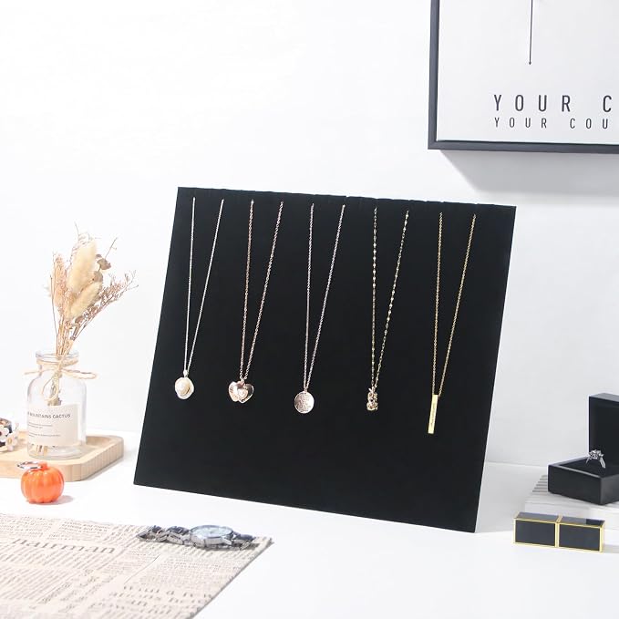 20 Slots Big Necklace Display Board for Selling, Velvet Necklace Jewelry Organizer Stand for Shop Store, Necklace Hanger Holder Rack for Show (1pc Black)