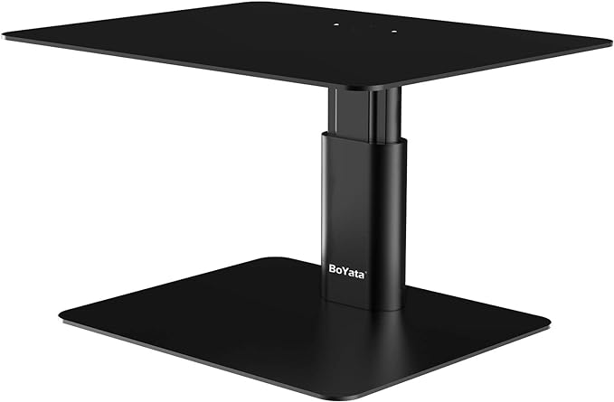 BoYata Monitor Stand, Adjustable Height Metal Desktop Riser, Black | Height-adjustable metal riser with open storage space underneath for monitors, laptops, iMacs, PCs and TVs