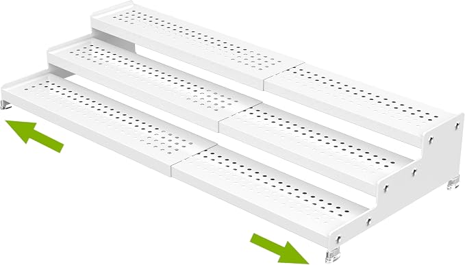 Jojocross Spice Rack Organizer for Cabinet, 3 Tier Expandable shelf, Great for Kitchen Cabinets, Cupboard,Pantry and more,Metal plate with hole (1 Pack/White,9.45" D x 12.8"~24“L x 3.56" H)