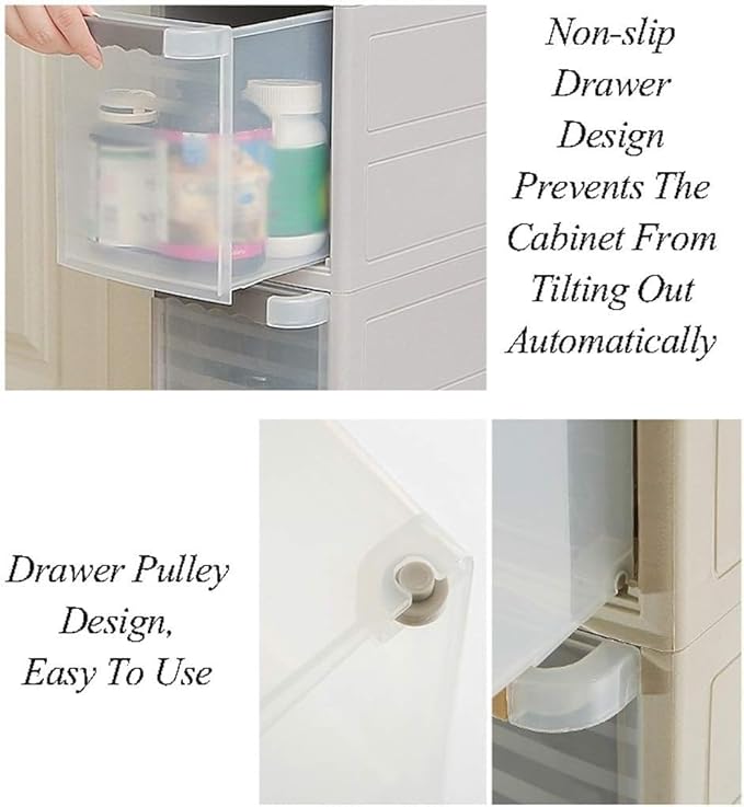 Storage Bins Sleeve Storage Cabinet, Narrow Cabinet Drawer Plastic Kitchen Locker Bathroom Bathroom Slot Rack(Khaki,2 layers)
