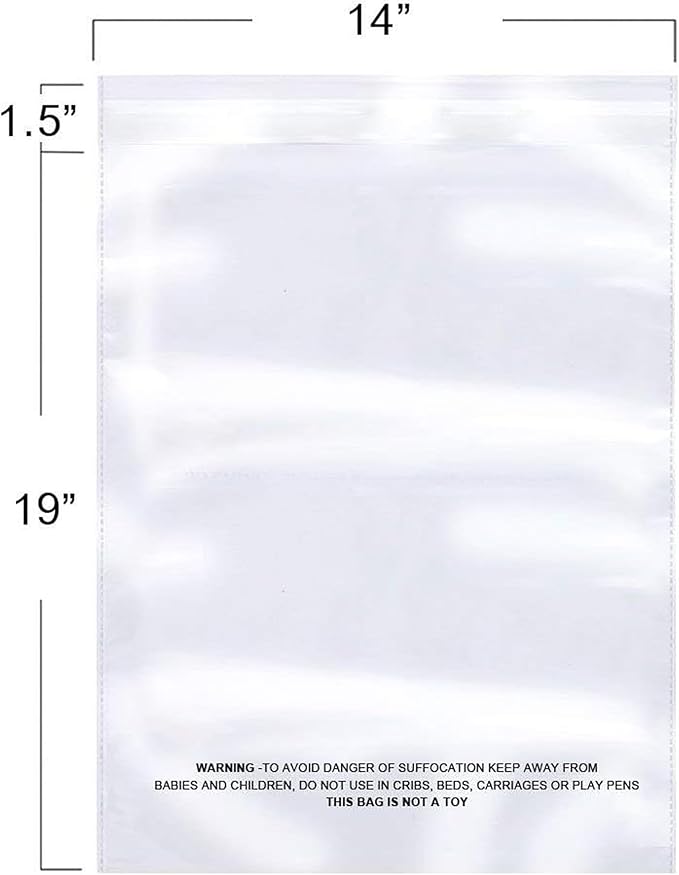 The Elixir Packaging 100 Count 11 x 14 Clear Poly Bag with Suffocation Warning Reclesable Transparent Plastic Tote Backpack Mailer Bag, Food Grade Material, 1.5 Mil Thickness