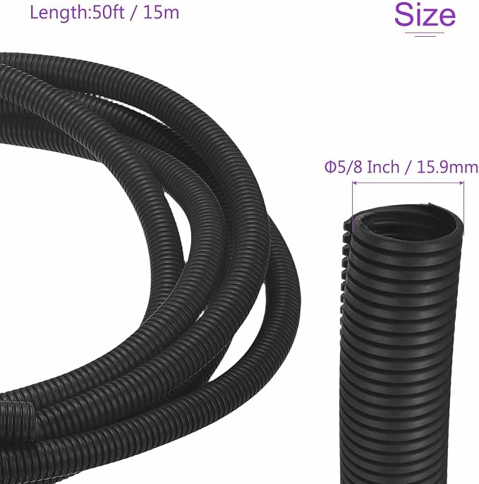 DMiotech 50ft Wire Loom Split Tubing 5/8 Inch(15.9mm) ID, Cord Protectors from Pet Flexible Conduit Cable Management for Office Home Garden, Black