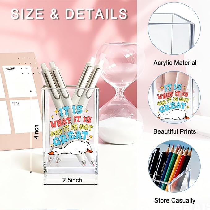It Is What It Is And It Is Not Great Acrylic Pencil Pen Holder Cup, Silly Goose Makeup Brush Storage Organizer, Sarcastic Goose Quote Pen Desk Accessories Holder Gifts for Women Colleague