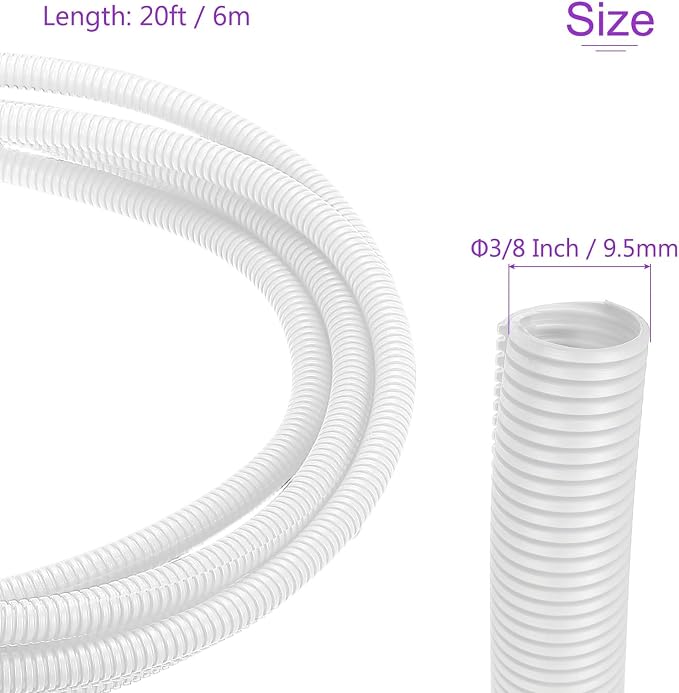 DMiotech 20ft Wire Loom Split Tubing 3/8 Inch(9.5mm) ID, Cord Protectors from Pet Flexible Conduit Cable Management for Office Home Garden, White