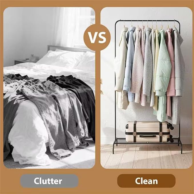 Black Clothing Rack for Small Spaces, 45" Height Garment Rack for Small Spaces, Stable Standing Clothing Organizer with Bottom Shelf, Portable Rack for Dorm, Apartment & Studio, 92LBS Capacity