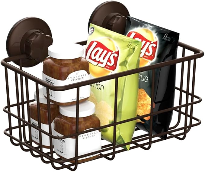 SANNO Suction Cup Shower Caddy Basket for Shampoo Combo Organizer Basket Stainless Steel Holder for Bathroom Storage,Bronze,pack of 2