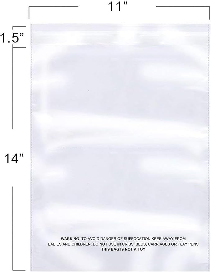 The Elixir Packaging 400 Count 11 x 14 Clear Poly Bag with Suffocation Warning Reclesable Transparent Plastic Tote Backpack Mailer Bag, Food Grade Material, 1.5 Mil Thickness