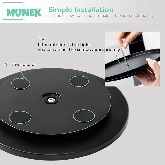 MUNEK 9" Lazy Susan Organizer,Metal Rotating Spice Rack Organization,Lazy Susan for Table Top,Pantry, Bathroom, Vanity, Black
