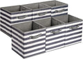 Amazon Basics Collapsible Fabric Storage Bins with Handles, Cube Organizer for Organizing, 13"x13"x13", White/Light Grey Stripe, 6-Pack